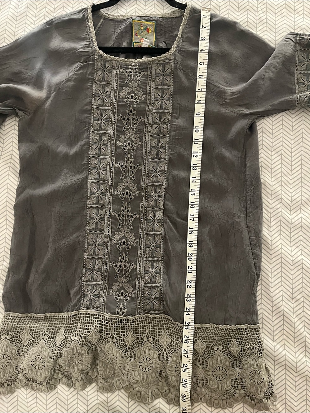 Johnny Was Gray Crochet-Trim Embroidered Tunic - Picture 5 of 5